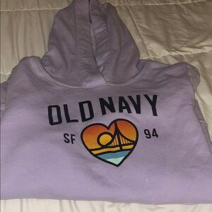 Old Navy Lavender Pullover Hoodie with Sunset Heart Graphic size medium